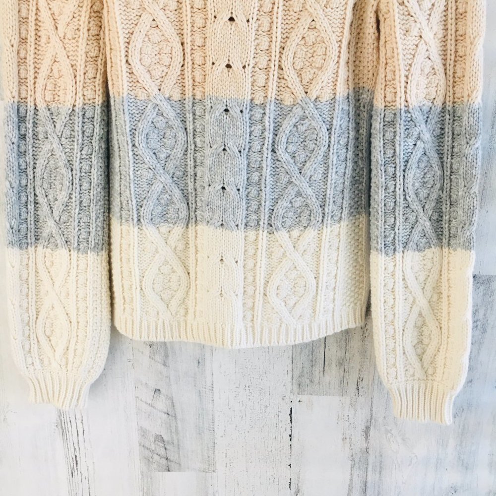 La Vie Rebecca Taylor Cable Knit Sweater Wool Cotton Blend Striped - Picture 12 of 12